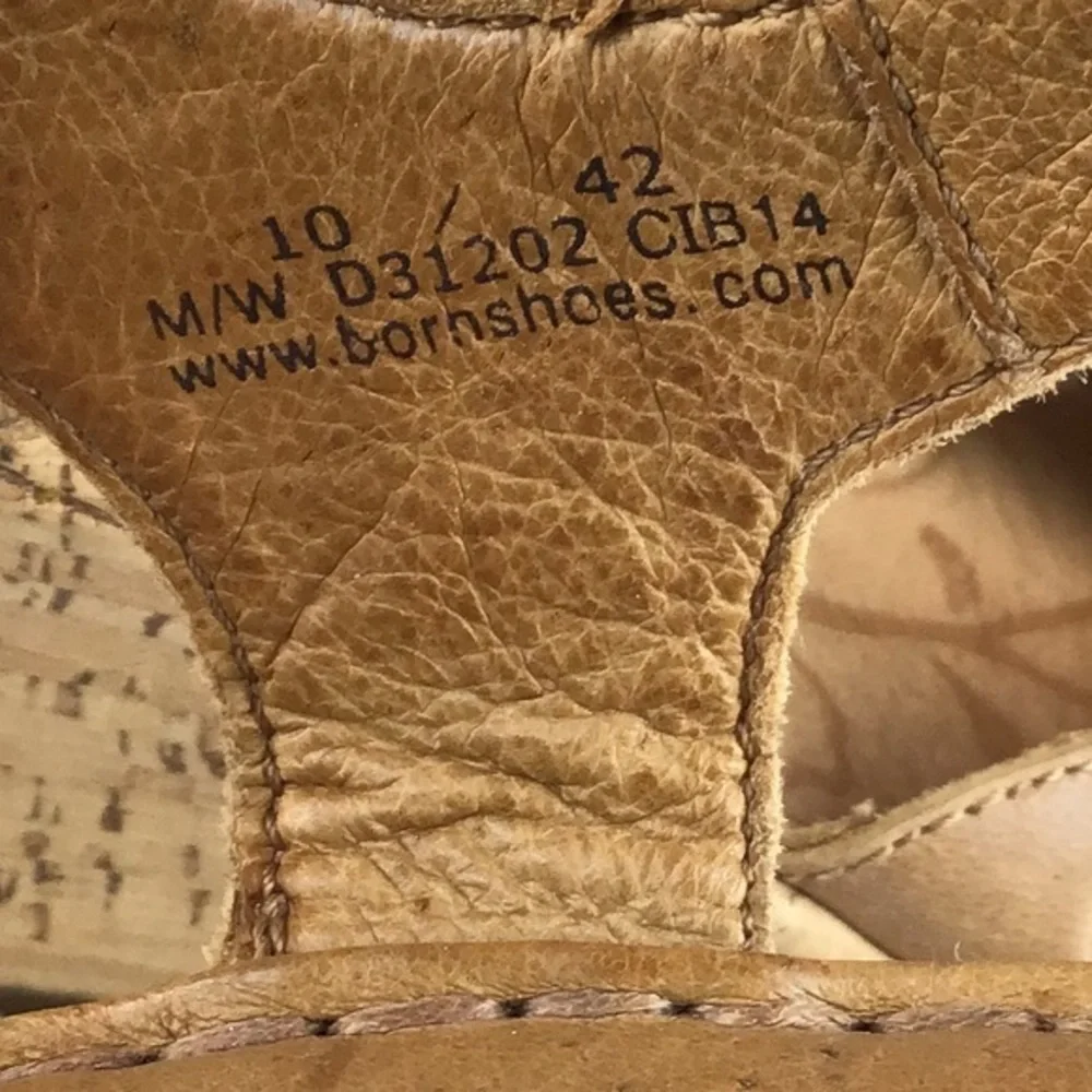 Born Leather Sandals‎ Cork Wedge T-Strap Platform Boho Wedge Sz 10
